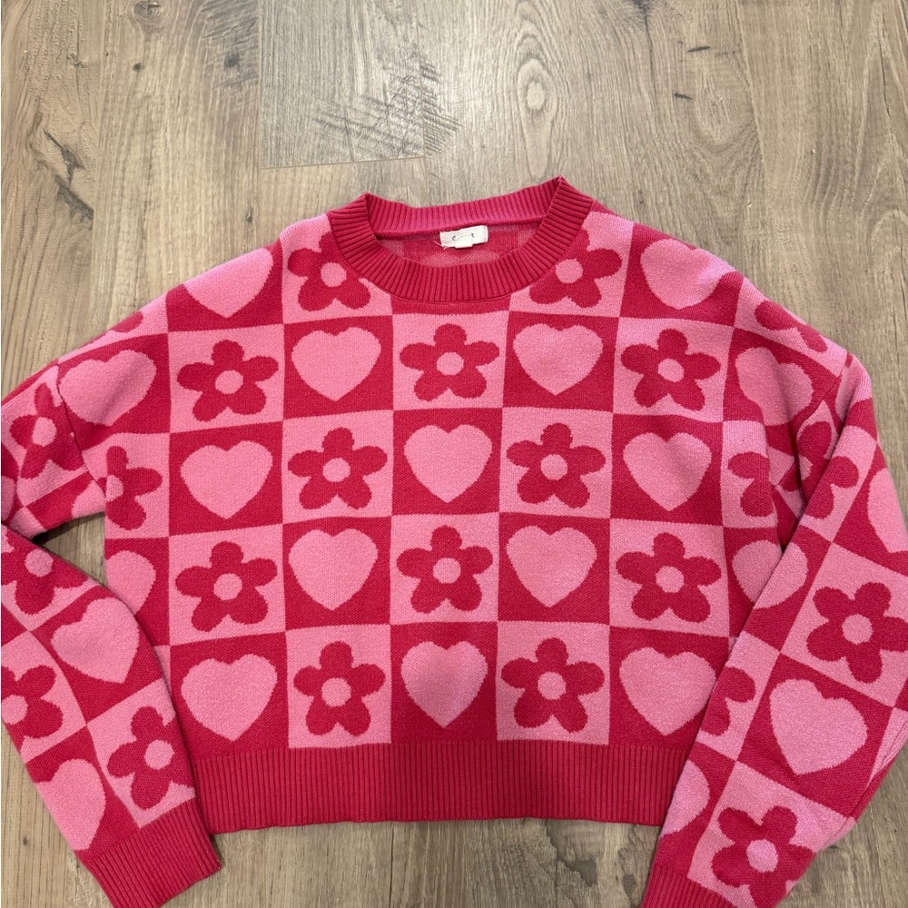 Pink and Red Heart Pattern Sweater